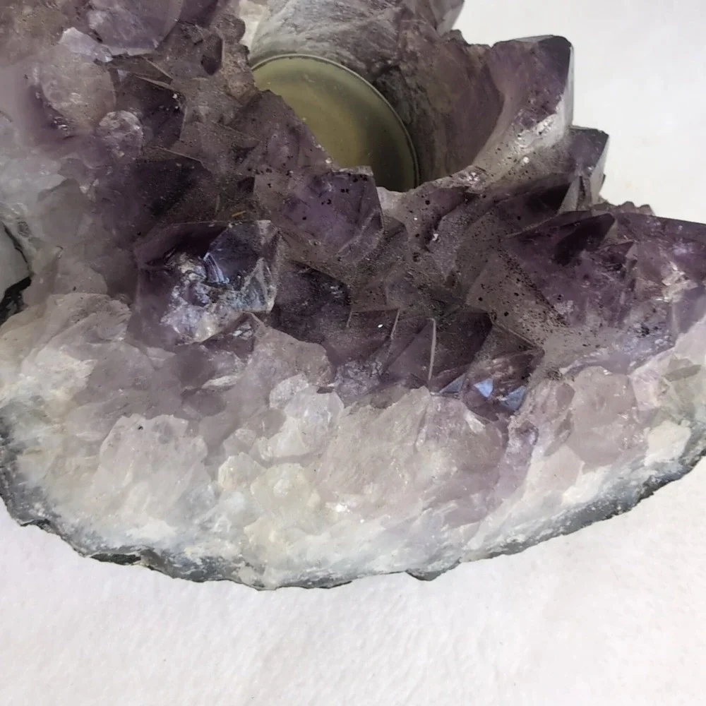 Amethyst Crystal Candle Holder Purple Raw Geode Cluster - Picture 4 of 16